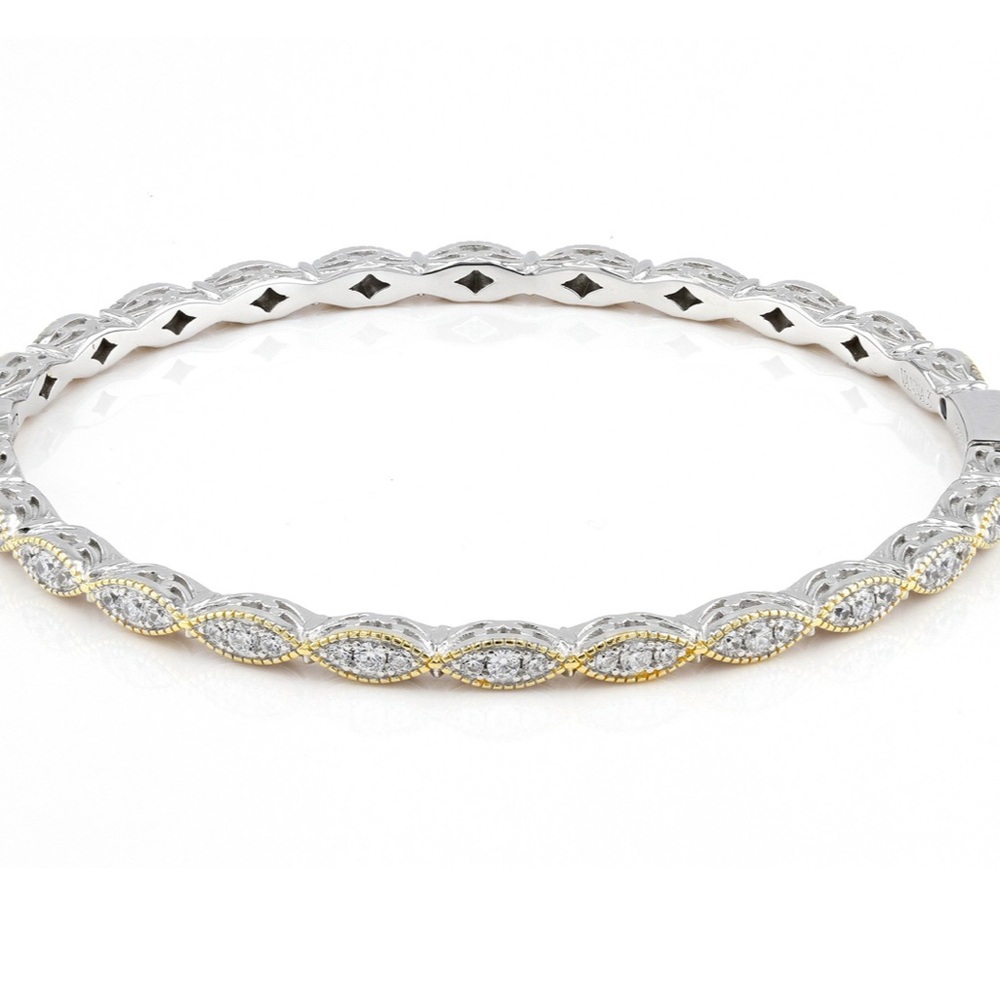 White Cubic Zirconia Platineve 18k Yellow Gold OV Sterling Silver Bangle 2.52ctw